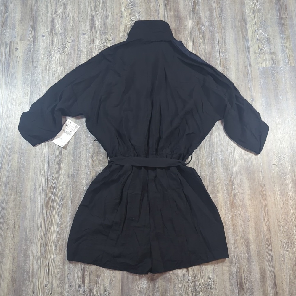 Zara Basic Shorts Romper Black 3/4 Sleeve Belted Women's Size XL NWT Summertime - Picture 10 of 14